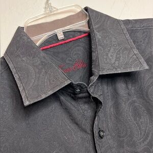 Tasso Elba Men's XL 17-17.5 Long Sleeve Button Up Cotton Poly Paisley Shirt Spot